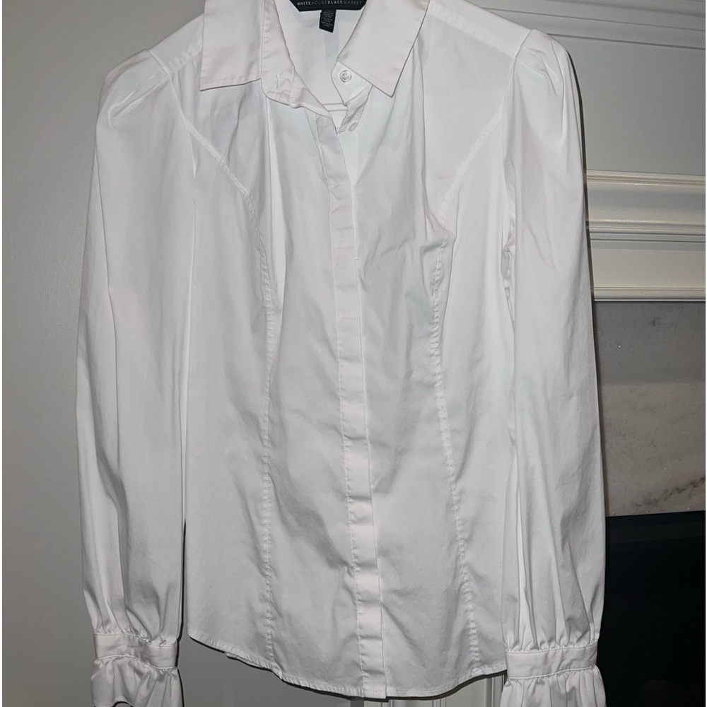 Black House White Market Timeless Classy white button up with ruffle cuffs.
